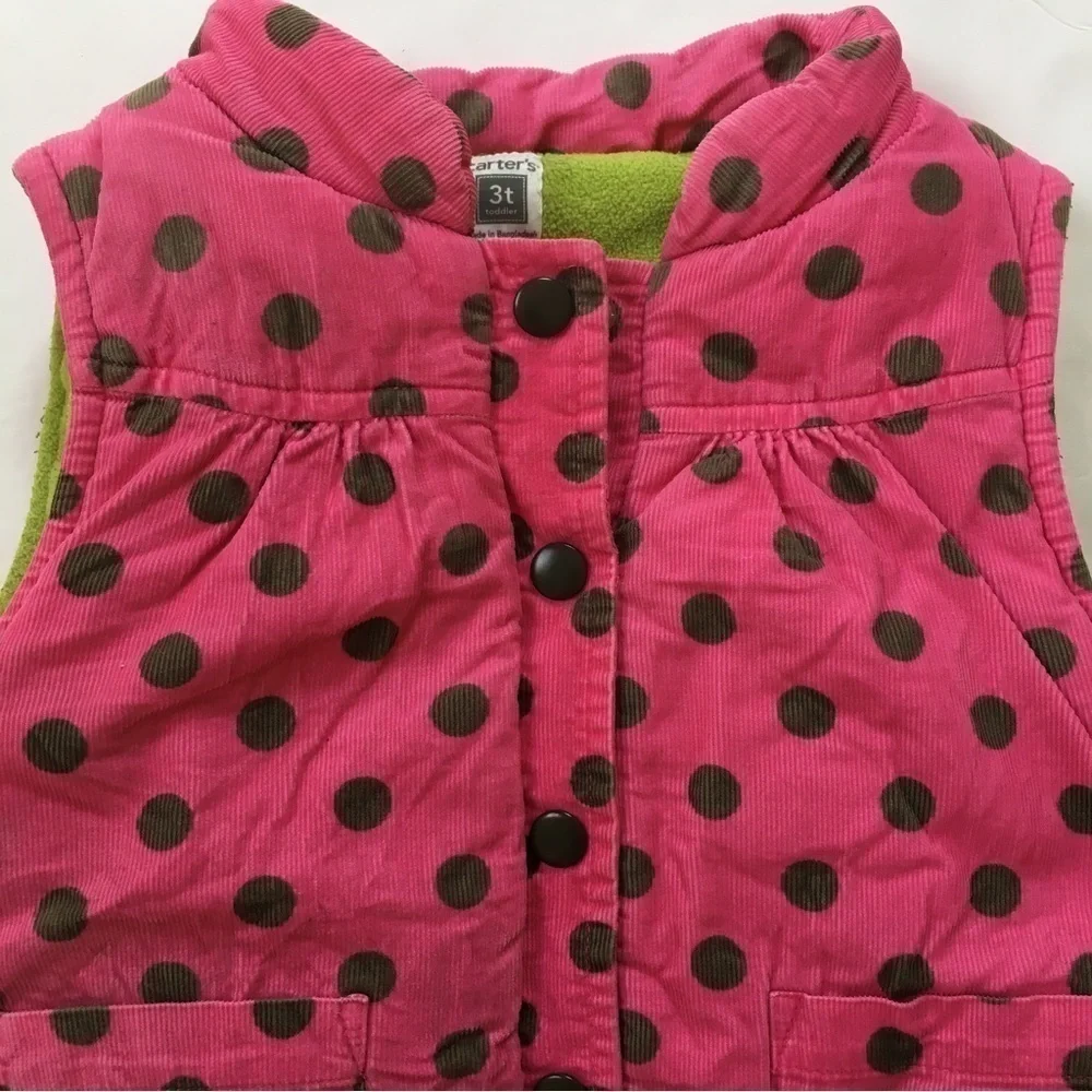 Carter's Toddler Girls Pink Polka Dot Cotton Corduroy Thick Winter Puffer Vest